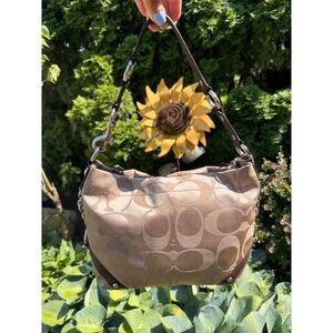 Coach Y2K Signature Jacquard Carly Shoulder Bag Khaki Brown F15250 Hobo Handbag